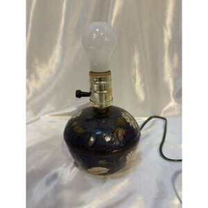 Vtg Enamel on Brass Hand painted trinket box lamp Floral design no shade See pic